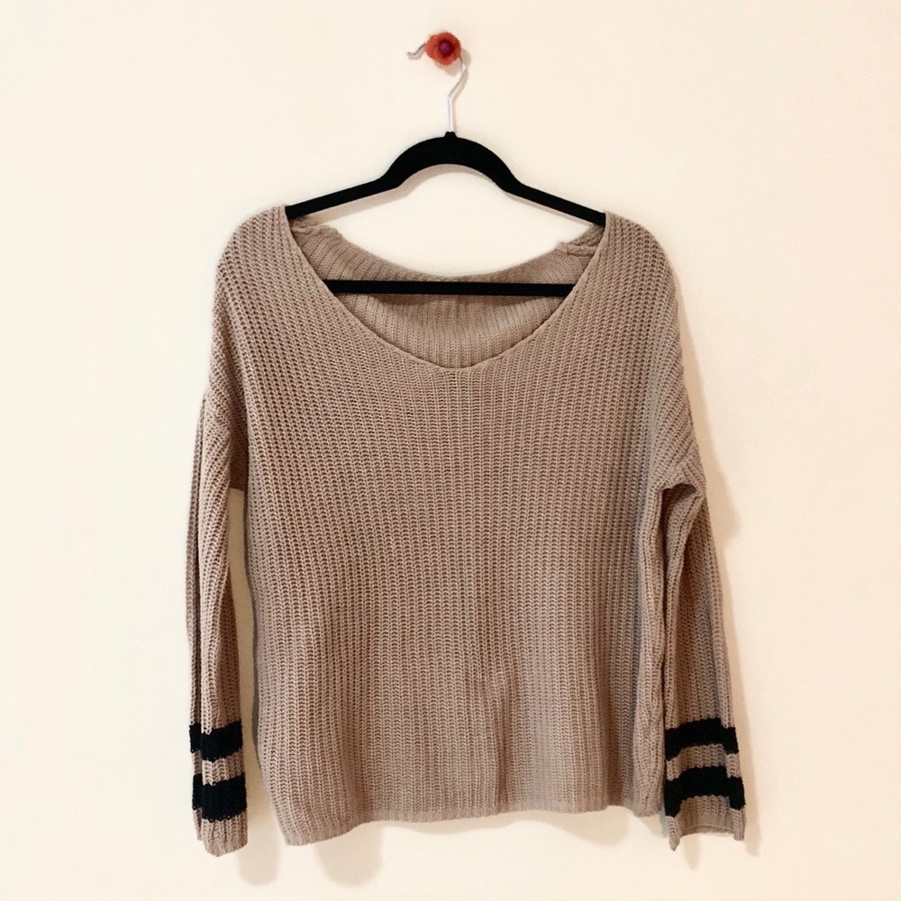 *SUMMER SALE* Tan Sweater with Stripe Detail